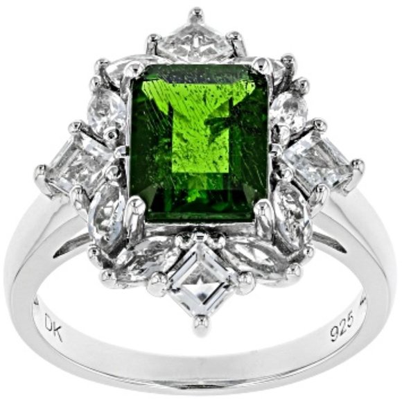 Green Chrome Diopside Rhodium Over Silver Ring - Picture 1 of 11